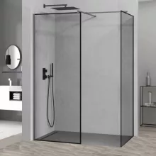 HD Velence Black-Grey Kombi Walk-In zuhanyfal, 70x120 cm, 8 mm vastag vízlepergető biztonsági üveggel, 200 cm magas, szürke profillal és távtartóval, fekete kerettel