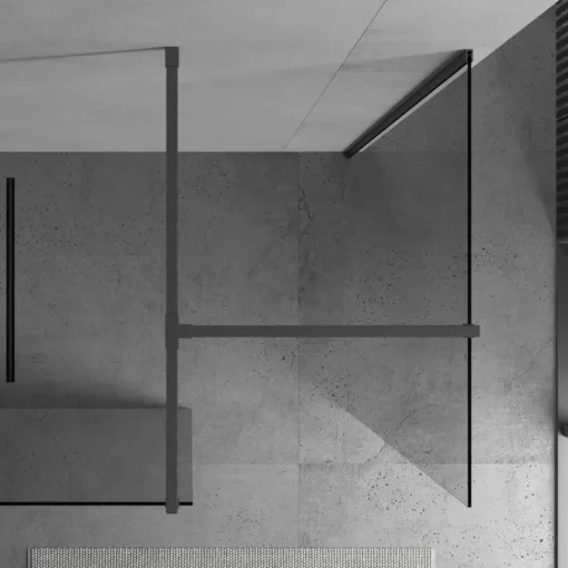 HD Velence Black-Grey Kombi Walk-In zuhanyfal, 70x120 cm, 8 mm vastag vízlepergető biztonsági üveggel, 200 cm magas, szürke profillal és távtartóval, fekete kerettel