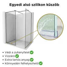 HD Velence Black-Grey Kombi Walk-In zuhanyfal, 70x120 cm, 8 mm vastag vízlepergető biztonsági üveggel, 200 cm magas, szürke profillal és távtartóval, fekete kerettel