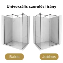 HD Velence Black-Grey Kombi Walk-In zuhanyfal, 70x120 cm, 8 mm vastag vízlepergető biztonsági üveggel, 200 cm magas, szürke profillal és távtartóval, fekete kerettel