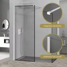 HD Velence Black-White Kombi Walk-In zuhanyfal 8 mm vastag vízlepergető biztonsági üveggel, 200 cm magas, fehér profillal és távtartóval, fekete kerettel