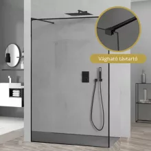 HD Velence Light Black szabadonálló Walk-In zuhanyfal 8 mm vastag vízlepergető biztonsági üveggel, 200 cm magas, két távtartóval, fekete kerettel