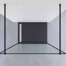 HD Velence Light Black szabadonálló Walk-In zuhanyfal 8 mm vastag vízlepergető biztonsági üveggel, 200 cm magas, két távtartóval, fekete kerettel