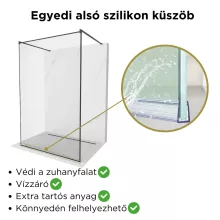 HD Velence Light Black szabadonálló Walk-In zuhanyfal 8 mm vastag vízlepergető biztonsági üveggel, 200 cm magas, két távtartóval, fekete kerettel