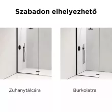 HD Velence Light Black szabadonálló Walk-In zuhanyfal 8 mm vastag vízlepergető biztonsági üveggel, 200 cm magas, két távtartóval, fekete kerettel