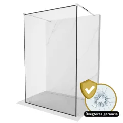   HD Velence Light Black-Chrome szabadonálló Walk-In zuhanyfal 8 mm vastag vízlepergető biztonsági üveggel, 200 cm magas, két távtartóval, fekete kerettel