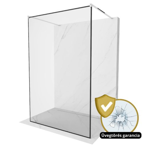 HD Velence Light Black-Chrome szabadonálló Walk-In zuhanyfal, 130x200 cm, 8 mm vastag vízlepergető biztonsági üveggel, 200 cm magas, két távtartóval, fekete kerettel