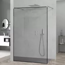 HD Velence Light Black-Chrome szabadonálló Walk-In zuhanyfal, 90x200 cm, 8 mm vastag vízlepergető biztonsági üveggel, 200 cm magas, két távtartóval, fekete kerettel