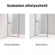 HD Velence Light Black-Chrome szabadonálló Walk-In zuhanyfal, 90x200 cm, 8 mm vastag vízlepergető biztonsági üveggel, 200 cm magas, két távtartóval, fekete kerettel