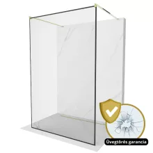 HD Velence Light Black-Gold szabadonálló Walk-In zuhanyfal, 130x200 cm, 8 mm vastag vízlepergető biztonsági üveggel, 200 cm magas, két távtartóval, fekete kerettel