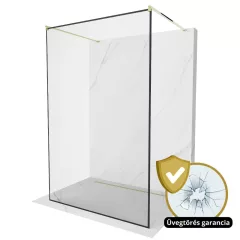   HD Velence Light Black-Gold szabadonálló Walk-In zuhanyfal 8 mm vastag vízlepergető biztonsági üveggel, 200 cm magas, két távtartóval, fekete kerettel