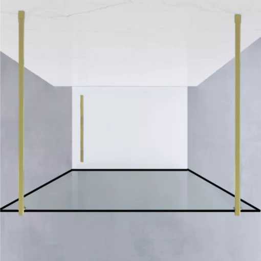 HD Velence Light Black-Gold szabadonálló Walk-In zuhanyfal, 130x200 cm, 8 mm vastag vízlepergető biztonsági üveggel, 200 cm magas, két távtartóval, fekete kerettel