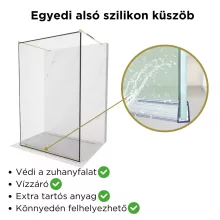 HD Velence Light Black-Gold szabadonálló Walk-In zuhanyfal, 130x200 cm, 8 mm vastag vízlepergető biztonsági üveggel, 200 cm magas, két távtartóval, fekete kerettel