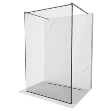 HD Velence Light Black-Grey szabadonálló Walk-In zuhanyfal 8 mm vastag vízlepergető biztonsági üveggel, 200 cm magas, két távtartóval, fekete kerettel