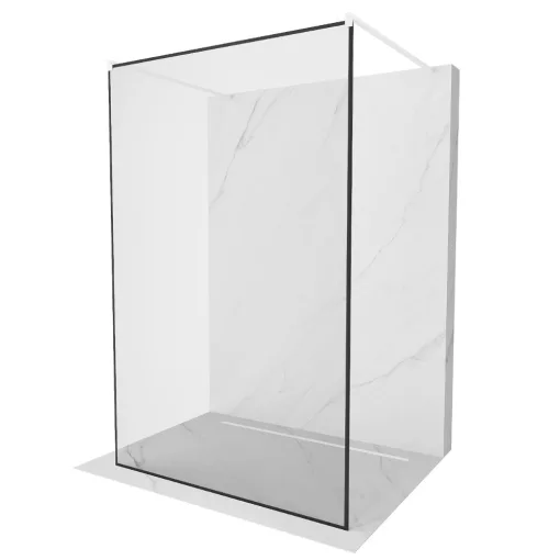 HD Velence Light Black-White szabadonálló Walk-In zuhanyfal 8 mm vastag vízlepergető biztonsági üveggel, 200 cm magas, két távtartóval, fekete kerettel