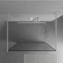 HD Velence Light Black-White szabadonálló Walk-In zuhanyfal 8 mm vastag vízlepergető biztonsági üveggel, 200 cm magas, két távtartóval, fekete kerettel