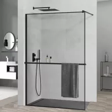 HD Velence+ Black Walk-In zuhanyfal, 100x200 cm, 8 mm vastag vízlepergető biztonsági üveggel, 200 cm magas, fekete profillal és távtartóval, fekete kerettel