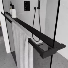 HD Velence+ Black Walk-In zuhanyfal, 100x200 cm, 8 mm vastag vízlepergető biztonsági üveggel, 200 cm magas, fekete profillal és távtartóval, fekete kerettel