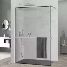 HD Velence+ Black-Chrome Walk-In zuhanyfal, 140x200 cm, 8 mm vastag vízlepergető biztonsági üveggel, 200 cm magas, króm profillal és távtartóval, fekete kerettel