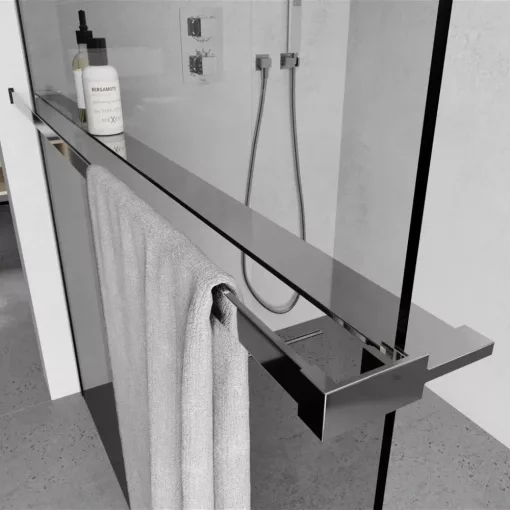 HD Velence+ Black-Chrome Walk-In zuhanyfal, 140x200 cm, 8 mm vastag vízlepergető biztonsági üveggel, 200 cm magas, króm profillal és távtartóval, fekete kerettel