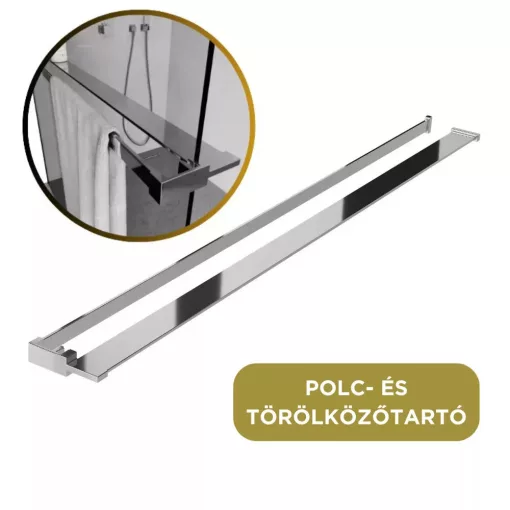 HD Velence+ Black-Chrome Walk-In zuhanyfal, 140x200 cm, 8 mm vastag vízlepergető biztonsági üveggel, 200 cm magas, króm profillal és távtartóval, fekete kerettel