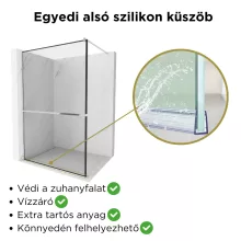 HD Velence+ Black-Chrome Walk-In zuhanyfal, 140x200 cm, 8 mm vastag vízlepergető biztonsági üveggel, 200 cm magas, króm profillal és távtartóval, fekete kerettel