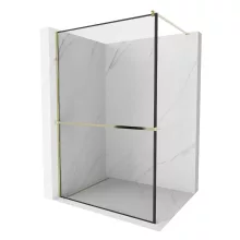 HD Velence+ Black-Gold Walk-In zuhanyfal, 120x200 cm, 8 mm vastag vízlepergető biztonsági üveggel, 200 cm magas, arany profillal és távtartóval, fekete kerettel