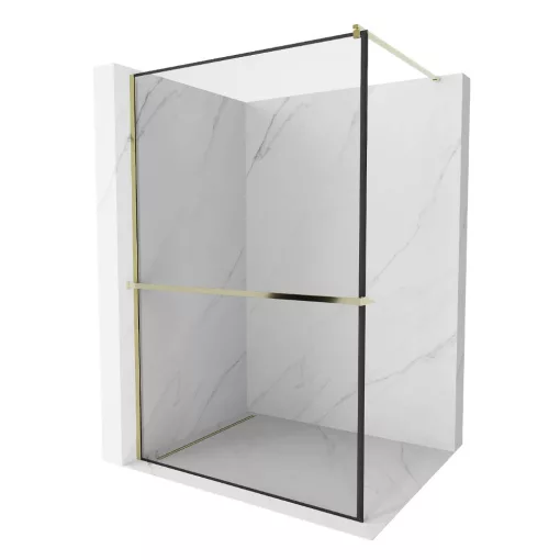 HD Velence+ Black-Gold Walk-In zuhanyfal, 120x200 cm, 8 mm vastag vízlepergető biztonsági üveggel, 200 cm magas, arany profillal és távtartóval, fekete kerettel