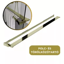 HD Velence+ Black-Gold Walk-In zuhanyfal, 120x200 cm, 8 mm vastag vízlepergető biztonsági üveggel, 200 cm magas, arany profillal és távtartóval, fekete kerettel