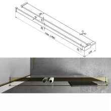 HD Velence+ Black-Gold Walk-In zuhanyfal, 120x200 cm, 8 mm vastag vízlepergető biztonsági üveggel, 200 cm magas, arany profillal és távtartóval, fekete kerettel
