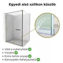 HD Velence+ Black-Gold Walk-In zuhanyfal, 120x200 cm, 8 mm vastag vízlepergető biztonsági üveggel, 200 cm magas, arany profillal és távtartóval, fekete kerettel