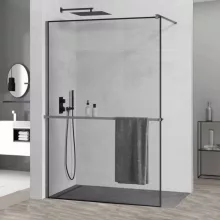 HD Velence+ Black-Grey Walk-In zuhanyfal, 110x200 cm, 8 mm vastag vízlepergető biztonsági üveggel, 200 cm magas, szürke profillal és távtartóval, fekete kerettel