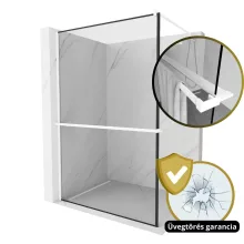 HD Velence+ Black-White Walk-In zuhanyfal 8 mm vastag vízlepergető biztonsági üveggel, 200 cm magas, fehér profillal és távtartóval, fekete kerettel