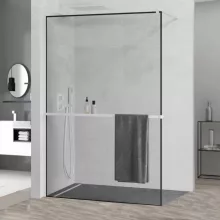 HD Velence+ Black-White Walk-In zuhanyfal 8 mm vastag vízlepergető biztonsági üveggel, 200 cm magas, fehér profillal és távtartóval, fekete kerettel