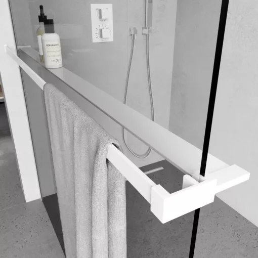 HD Velence+ Black-White Walk-In zuhanyfal 8 mm vastag vízlepergető biztonsági üveggel, 200 cm magas, fehér profillal és távtartóval, fekete kerettel