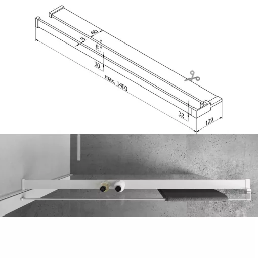 HD Velence+ Black-White Walk-In zuhanyfal 8 mm vastag vízlepergető biztonsági üveggel, 200 cm magas, fehér profillal és távtartóval, fekete kerettel