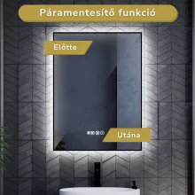 HD Glow Black 60 cm széles fali szögletes LED okostükör, fekete slim kerettel, ambient világítással, érintőkapcsolóval, digitális órával és páramentesítő funkcióval