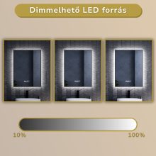 HD Glow 60 cm széles fali szögletes LED okostükör, fekete slim kerettel, ambient világítással, érintőkapcsolóval, digitális órával és páramentesítő funkcióval