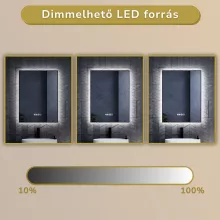 HD Glow Black 60 cm széles fali szögletes LED okostükör, fekete slim kerettel, ambient világítással, érintőkapcsolóval, digitális órával és páramentesítő funkcióval