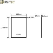 HD Glow 60 cm széles fali szögletes LED okostükör, fekete slim kerettel, ambient világítással, érintőkapcsolóval, digitális órával és páramentesítő funkcióval