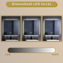 HD Glow 80 cm széles fali szögletes LED okostükör fekete slim kerettel, ambient világítással, érintőkapcsolóval, digitális órával és páramentesítő funkcióval