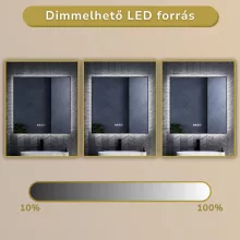 HD Glow Black 80 cm széles fali szögletes LED okostükör fekete slim kerettel, ambient világítással, érintőkapcsolóval, digitális órával és páramentesítő funkcióval