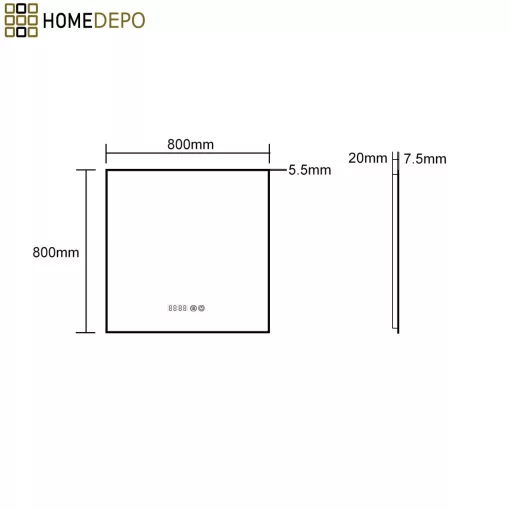HD Glow Black 80 cm széles fali szögletes LED okostükör fekete slim kerettel, ambient világítással, érintőkapcsolóval, digitális órával és páramentesítő funkcióval