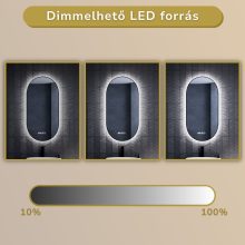 HD Light 50 cm széles fali ovális LED okostükör fekete slim kerettel, ambient világítással, érintőkapcsolóval, digitális órával és páramentesítő funkcióval