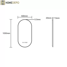 HD Light Black 50 cm széles fali ovális LED okostükör fekete slim kerettel, ambient világítással, érintőkapcsolóval, digitális órával és páramentesítő funkcióval