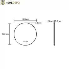 HD Lumen Black 60 cm széles fali kerek LED okostükör fekete slim kerettel, ambient világítással, érintőkapcsolóval, digitális órával és páramentesítő funkcióval