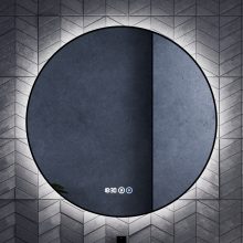 HD Lumen 80 cm széles fali kerek LED okostükör fekete slim kerettel, ambient világítással, érintőkapcsolóval, digitális órával és páramentesítő funkcióval