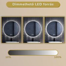 HD Lumen 80 cm széles fali kerek LED okostükör fekete slim kerettel, ambient világítással, érintőkapcsolóval, digitális órával és páramentesítő funkcióval