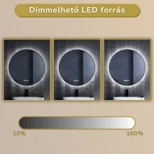 HD Lumen Black 80 cm széles fali kerek LED okostükör fekete slim kerettel, ambient világítással, érintőkapcsolóval, digitális órával és páramentesítő funkcióval