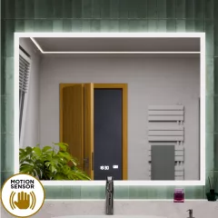   HD Versailles 100 cm széles fali szögletes LED okostükör akril kerettel, ambient világítással, mozgásérzékelővel, digitális órával és páramentesítő funkcióval